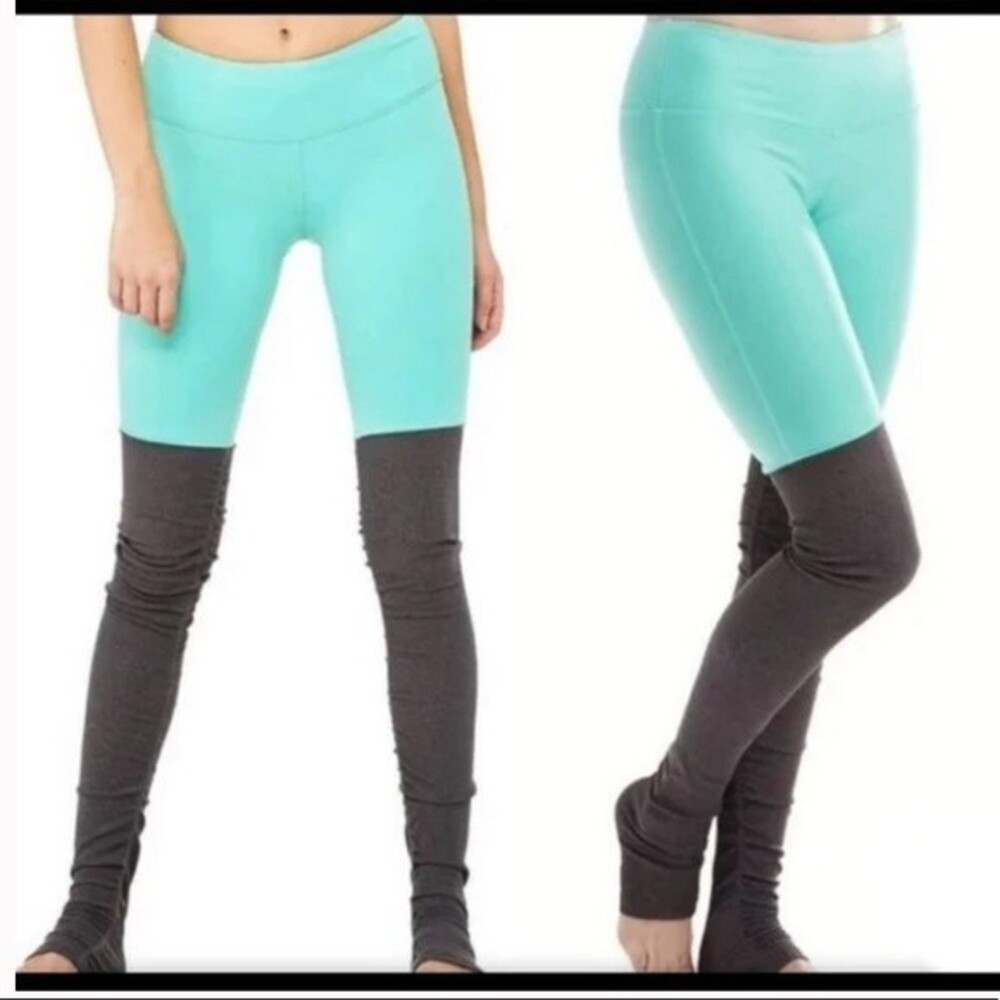 ALO Yoga Goddess Ribbed Leggings Turquoise and Gray Size Medium Women